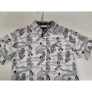 Mens Short Sleeve Button Down Novelty Print Shirt Surfer‎ Hula VINTAGE Large